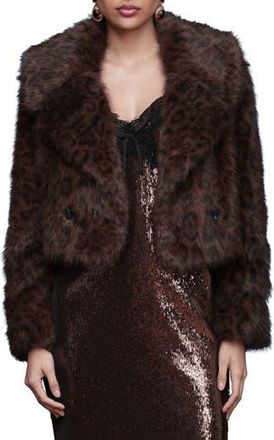 Avec Les Filles Stripe Faux Fur Crop Jacket in Cafe Leopard at Nordstrom Rack, Size X-Large