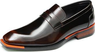 Generic Mens Square Toe Patent Leather Loafers Low Block Heel Formal Shoes Slip on Evening Party Prom Shoes,Brown,6.5 UK