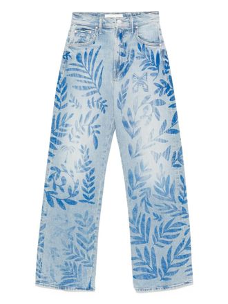 Mother The Lasso Sneak jeans met bladerprint - Blauw
