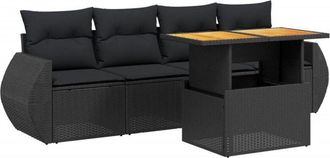 vidaXL Vidaxl - Set De Muebles De Jard&iacute;n 5 Pzas Y Cojines Rat&aacute;n Sint&eacute;tico Negro