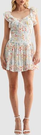 Lush Flutter Sleeve Dropwaist Minidress in Ivory Red Floral at Nordstrom Rack, Size Medium