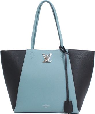 Louis Vuitton Black Blue Leather Handbag Tote Bag (Pre-Owned)