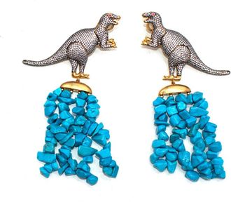 Begum Khan Dinosaur Blue Stones Clip On Earrings