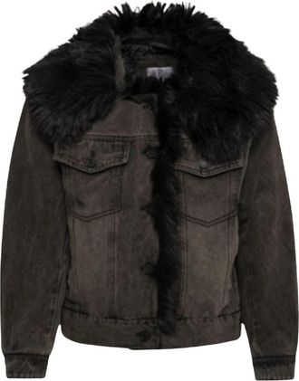 Fracomina Denim Jas met Faux Fur Kraag - Dames - Spijkerjassen - Zwart - M - Denim - Jassen