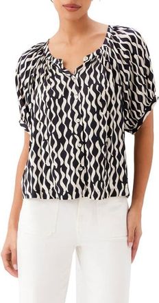 Karen Kane Print Satin Button-Up Peasant Top at Nordstrom, Size X-Small P
