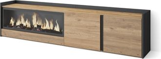 Skraut Home Skraut Home - Mueble Tv, Televisi&oacute;n, Muebles De Sal&oacute;n, Almacenaje, 212x35x50cm, Para Tv Hasta 80, Chimenea El&eacute;ctrica Xxl, Estilo Moderno, Roble Y Negr