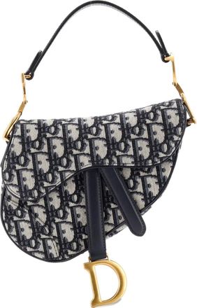 Dior Borsa a spalla Saddle mini in tela con motivo Oblique - Blu
