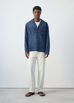 Mango Sovracamicia denim tasche blu scuro - Uomo - XL - MANGO MAN