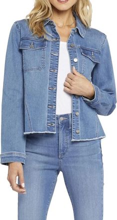 NYDJ Womens Nydj MBDL8720 Jacket Lakefront Denim Frayed Hem Button Front GBO1299