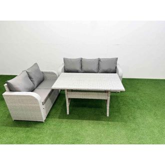 Fimous 5 Seater pe Rattan Wicker Garden Furniture Patio Conservatory Sofa Set with Rectangular Dining Table 3 Seater Sofa Love Sofa 2 Side Table - Fimous