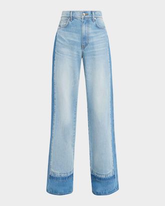 Veronica Beard Taylor Color-Block Wide-Leg Jeans