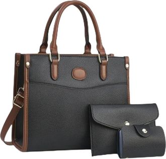 Generic PU Brief Case Set, Ladies Waterproof Business Bag, Office Work Document Handbag, Shoulder Bag (Black)