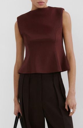 Mango Sleeveless Flare Top with Shoulder Pads in Burgundy at Nordstrom, Size X-Small