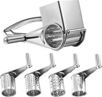 OEM Juego De Ralladores De Queso Rotativos De Acero Inoxidable Con 4 Rodillos: Cortador, Rebanador Y Rallador Manual De Queso