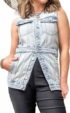 Tribal Long Sleeveless Denim Jacket With Pockets In East Coast