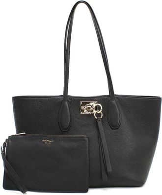 Ferragamo Black Leather Pouch Tote Bag (Pre-Owned)
