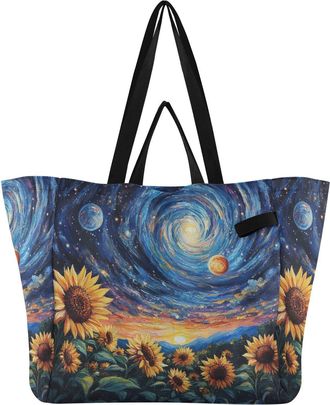 Generic Galaxy Planet Blue print Reusable Canvas Tote Bag, Heavy Duty Grocery Shopping Bag with Large Capacity Hard Bottom Double Handles Work Groceries Trave