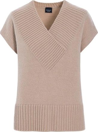 Bitte Kai Rand V-hals gebreid vest - Dames - V-hals truien - Beige - M - Wol - Truien & Vesten