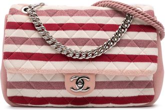 Chanel Pre-owned Womens Striped Quilted Messenger Bag - White Textile - One Size