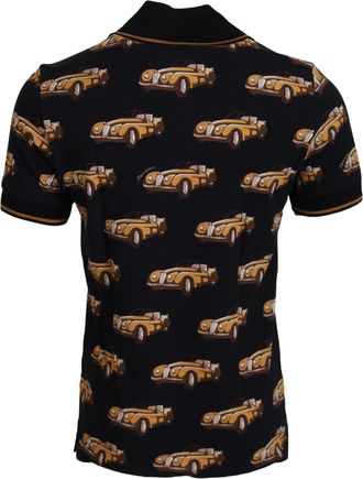 Dolce & Gabbana Mens Car-Print Cotton Polo Black