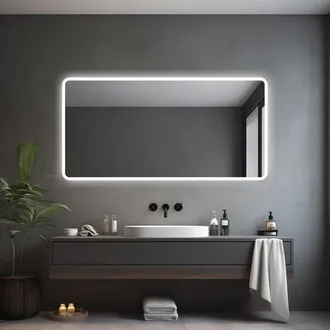 Saniclass Lumen Badkamerspiegel - 140x70cm - met afgeronde hoeken - horizontale / verticale plaatsing - indirecte LED verlichting - spiegelverwarming - Infraroo