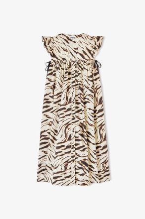 Ganni White Dress in Printed Cotton - Size 10/12 Organic