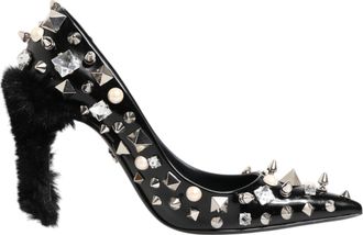Dolce & Gabbana Black Crystals Studs Stiletto Pumps Womens Shoes