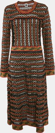 M Missoni Black/orange Patterned Knit Long Sleeve Midi Dress