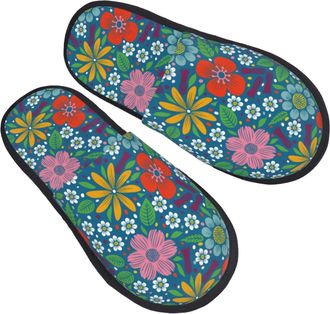 Generic Plush Slippers Gorgeous Flowers Soft Cotton Slippers Portable House Shoes For Travel Room Spa M