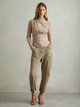 Reiss Eleni Long Sleeve Top Plain, Blush Size: 8