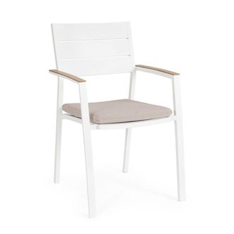 Konte Design Conjunto de 4 sillas de jard&iacute;n taupe con coj&iacute;n y efecto madera