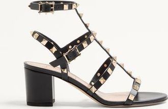 Valentino Garavani Rockstud Calfskin Ankle Strap Sandal 60 Mm Woman BLACK 34.5