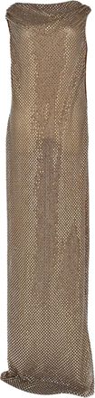 Self Portrait Rhinestone-Embellished Draped Gown in Beige Polyester