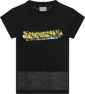 Balenciaga Tops, Dames, Zwart, S, Katoen, Messy Spray Chopped Back T-shirt