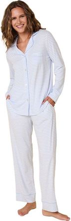 The Cats Pajamas Pima Knit Pajama Holiday Set in Essential Stripe Heavenly Blue at Nordstrom, Size X-Large