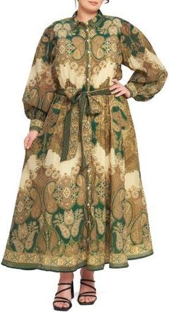 Flying Tomato Paisley Long Sleeve A-Line Shirtdress in Ivory Green at Nordstrom Rack, Size 1 X