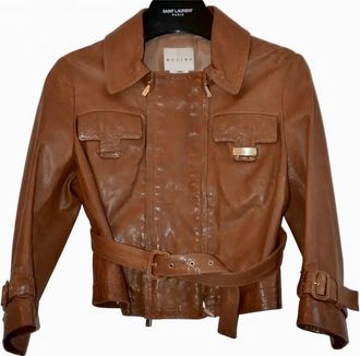 Celine Tan Leather Cropped Jacket Size S