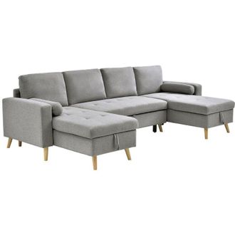 Vente-Unique Divano letto angolare panoramico in Tessuto Grigio chiaro - KORI