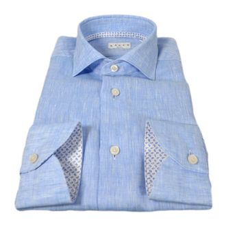 Xacus Casual Shirts, male, Blue, L, Tailor Fit Linen and Cotton Shirt Celeste