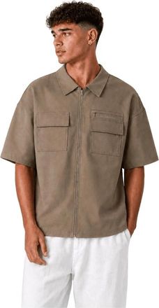 Off the Pitch Utility Maze Shirt - Heren - Korte mouwen Overhemden - Beige - XS - Polyester - Overhemden