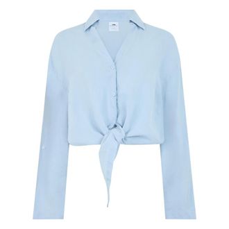 Lois Shirts, female, Blue, Size: L Linen Crop Shirt