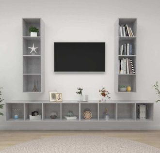 vidaXL Vidaxl - Muebles De Sal&oacute;n De Pared 4 Pzs Madera Ingenier&iacute;a Gris Hormig&oacute;n