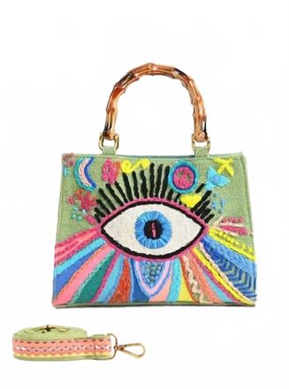 America & Beyond Womens Groovy Evil Eye Handbag In Green Multi