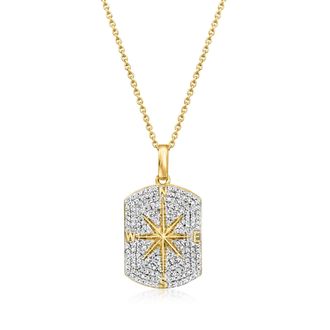 Ross-Simons Diamond Compass Dog Tag Pendant Necklace in 18kt Gold Over Sterling