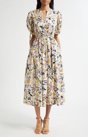 Ulla Johnson Paisley Floral Cotton Midi Dress in Magnolia at Nordstrom, Size 8
