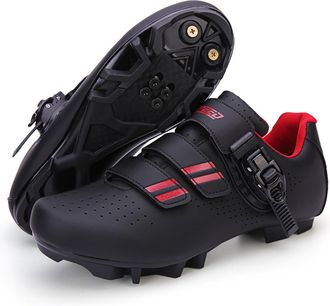 Generic Mens Wear-Resistant Cycling Sneakers for Indoor Outdoor - Unisex Breathable Anti-Slip Mountain Cycling Shoes (Black red,10.5)