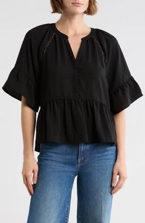 Melrose and Market Ruffle Peplum Top in Black at Nordstrom Rack, Size Xx-Small