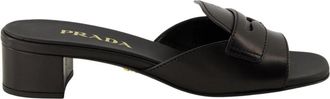 Prada Leren Mules - Dames - Muiltjes - Zwart - 38 1/2 EU - Leer - Schoenen