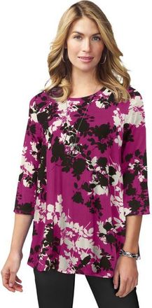 Jessica London Stretch Knit Swing Tunic in Raspberry Graphic Floral at Nordstrom, Size 12