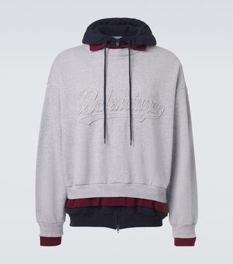 Balenciaga Logo layered cotton jersey hoodie